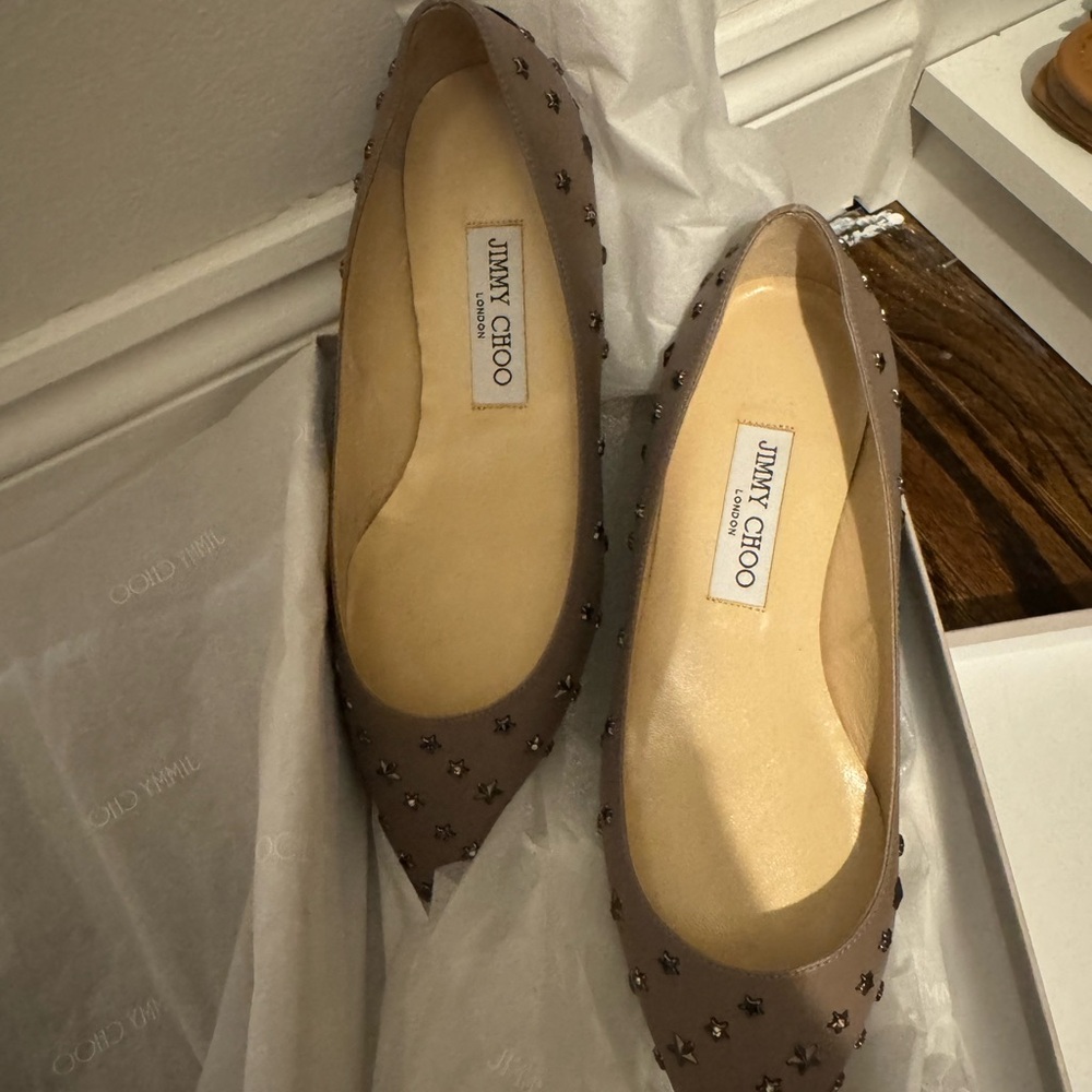 Jimmy Choo Beige Studded Flats